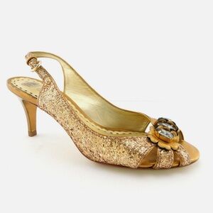 Vtg Juicy Couture Gold Glitter Kitten Heels